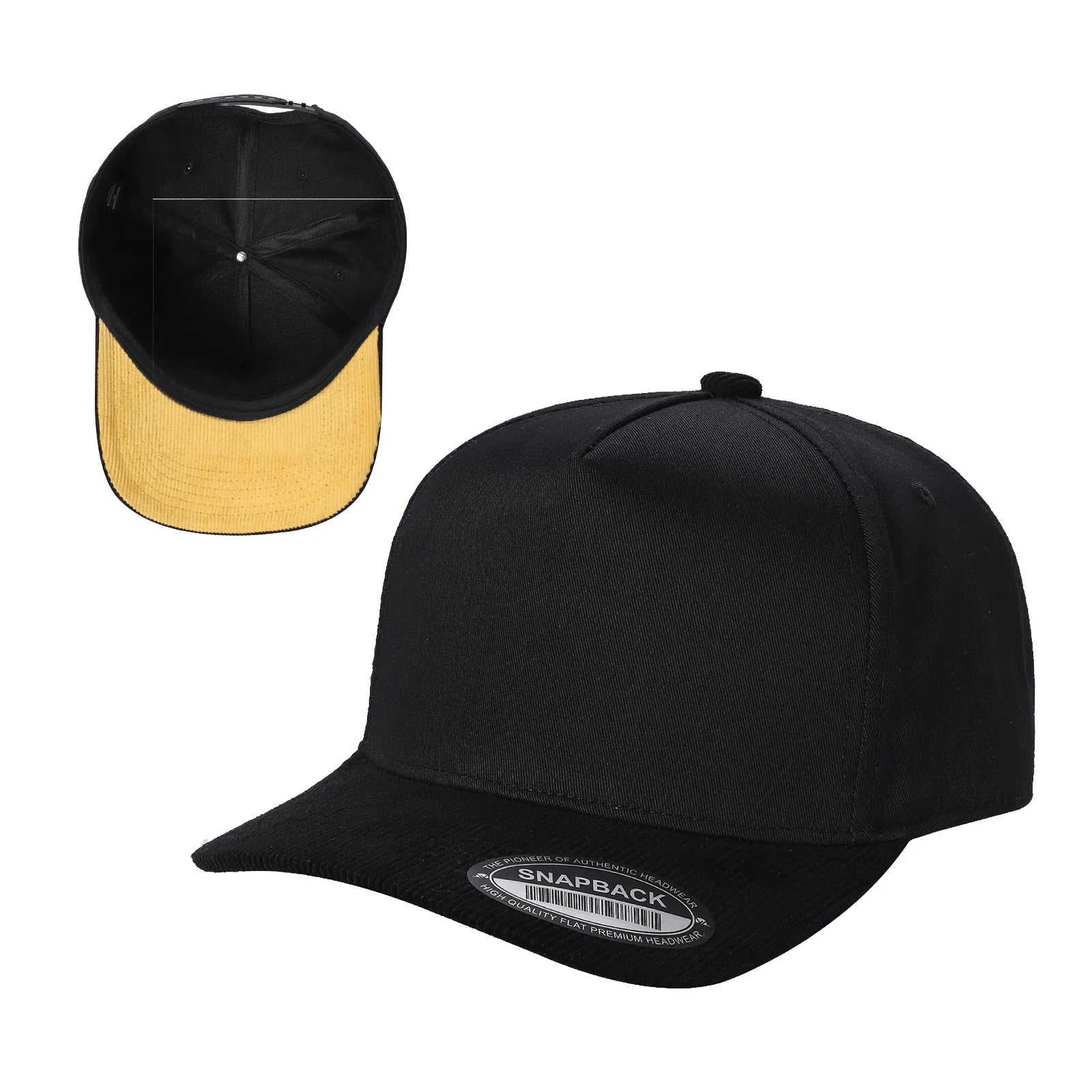 SNAPBACK CON VICERA DE CORDUROY NEGRO CON AMARILLO